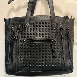 Black Studded Shoulder Bag with Geometric Design